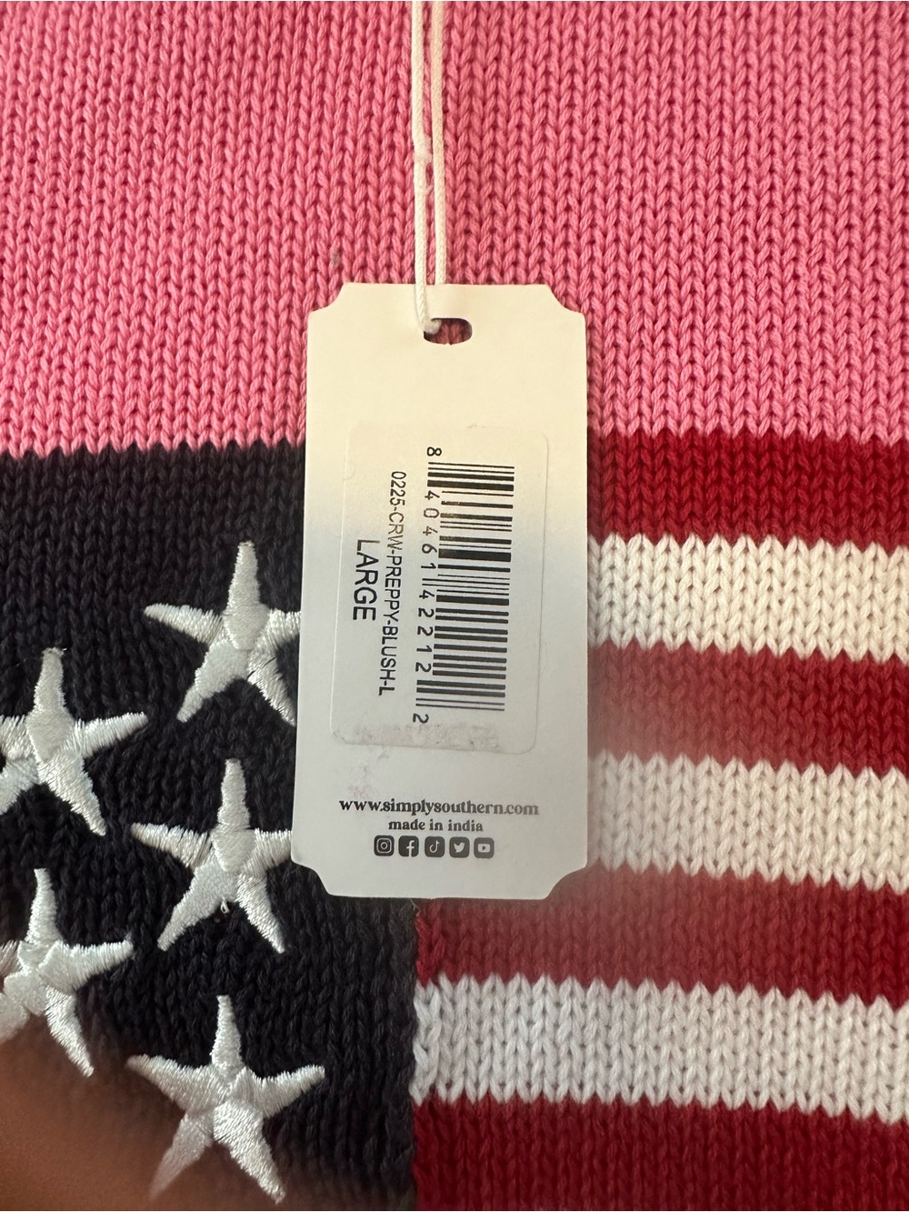Simply Southern Hot Pink Crewneck Sweater with American Flag Knit - Picture 3 of 8